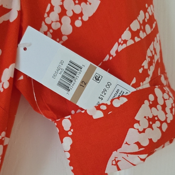 DKNY Darker Orange and White Midi Dress With Tie Lightweight 3 Button New - Picture 4 of 14